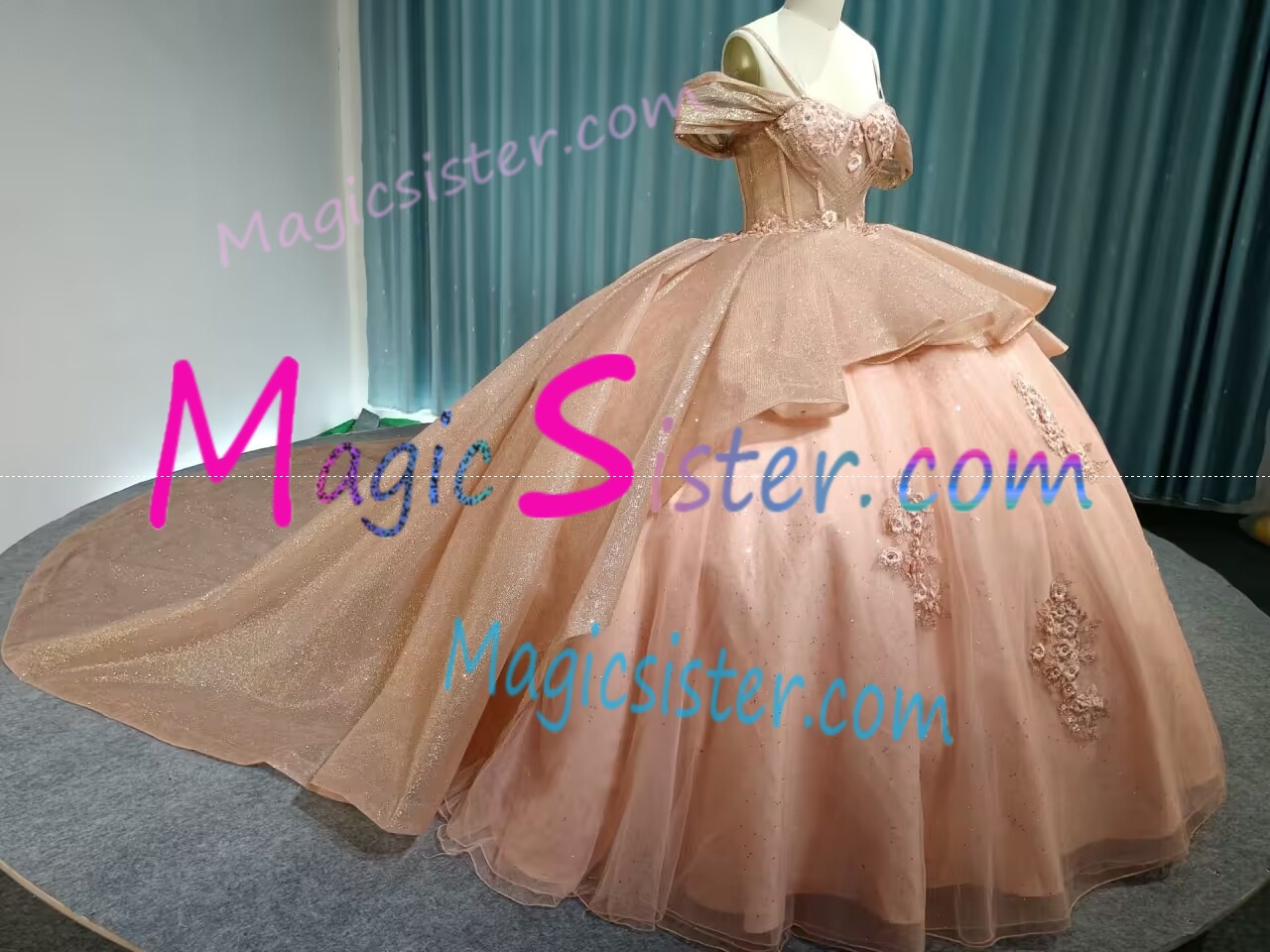 Iridescent Thick Glitter Tulle Quinceanera Dress