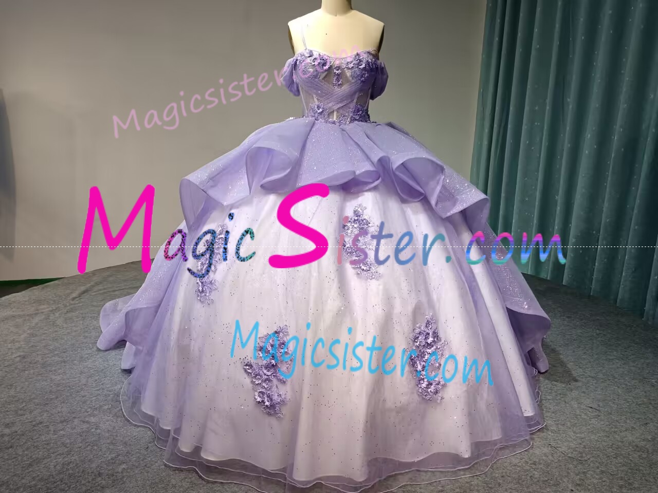 Iridescent Thick Glitter Tulle Quinceanera Dress