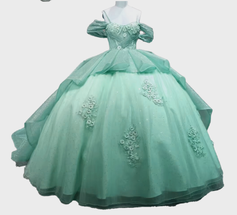 Iridescent Thick Glitter Tulle Quinceanera Dress