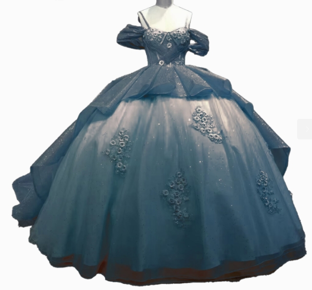 Iridescent Thick Glitter Tulle Quinceanera Dress