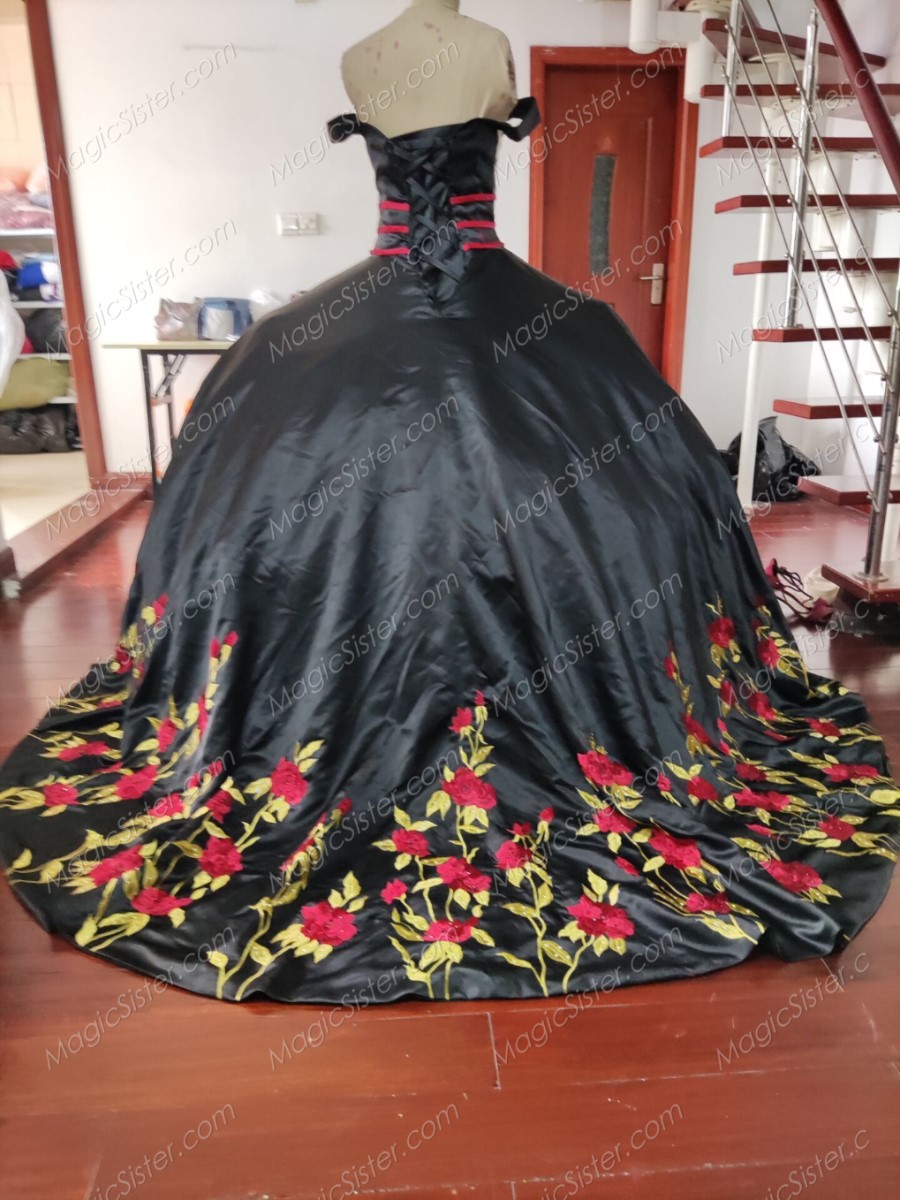 Instock embroidery black quinceanera dresses