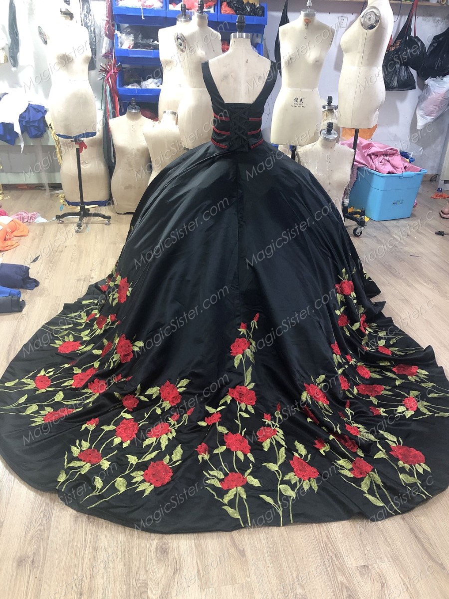Instock embroidery balck quinceanera dresses