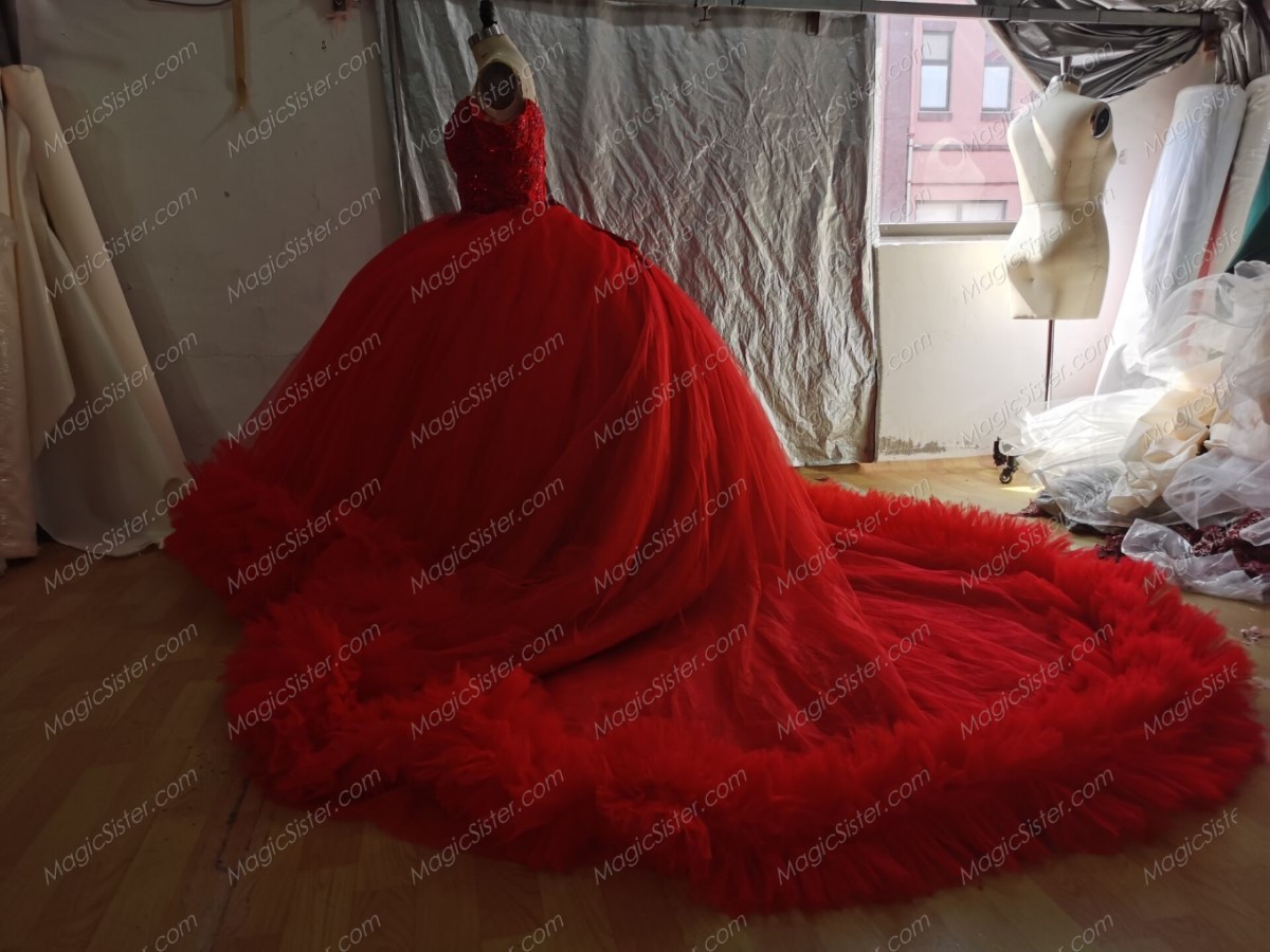 Instock red Flowers Quinceanera dresses