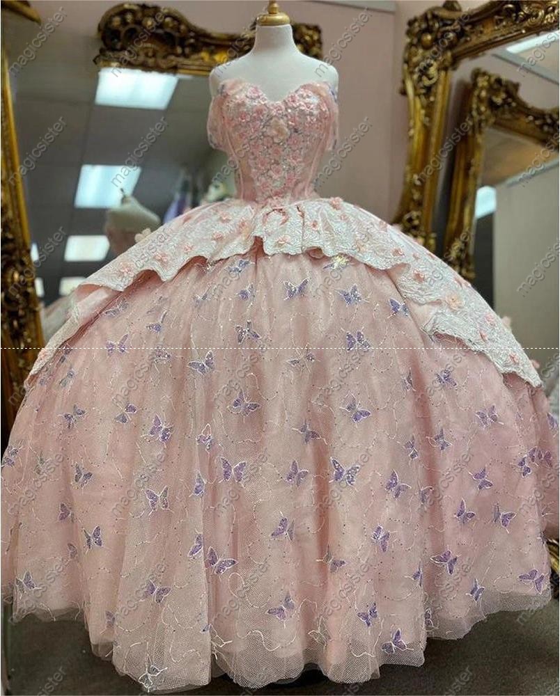 Blush Instock Factory Wholesale Butterfly Quninceanera Dress