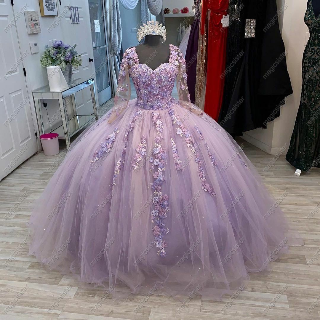 Blush Instock 3D embroidered multi color flower lace Quinceanera Dress