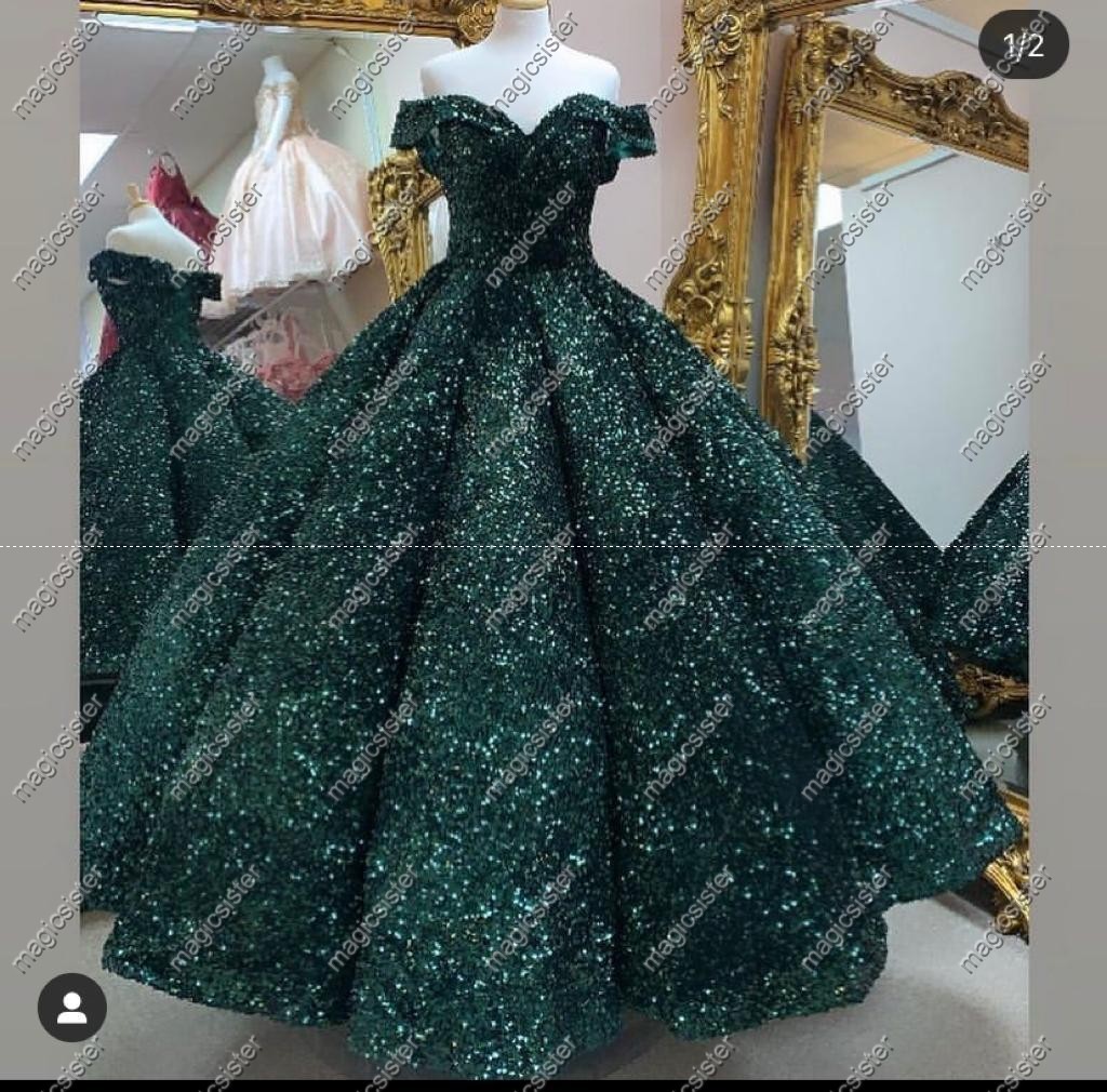 Emerald Green Instock Factory Wholesale Sequined Luxury Quinceanera Dress