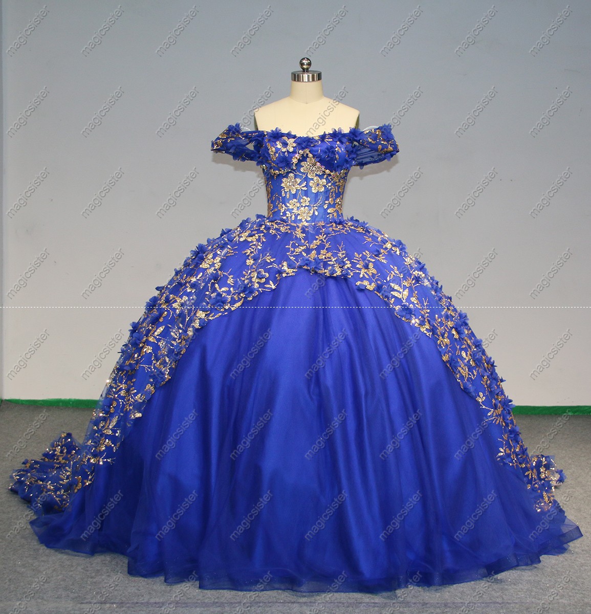 Instock Factory Glitter Fabric and 3D Flowers Quinceanera Dress