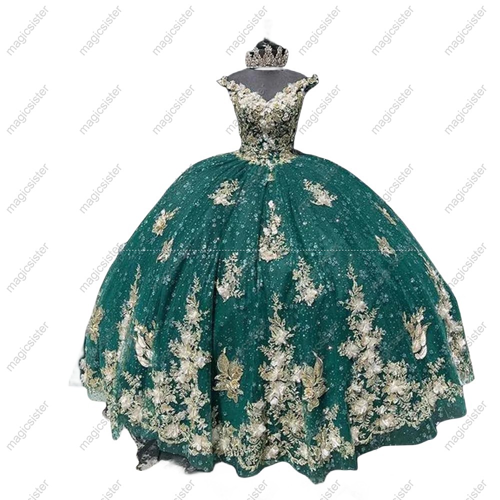 Emerald Green Sparkly Instock Factory Wholesale Quninceanera Dress