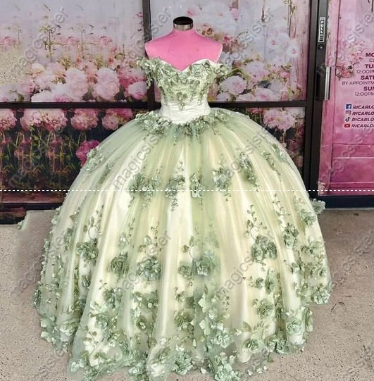 Instock Factory Wholesale Luxury 3D Floral Quinceanera Dress