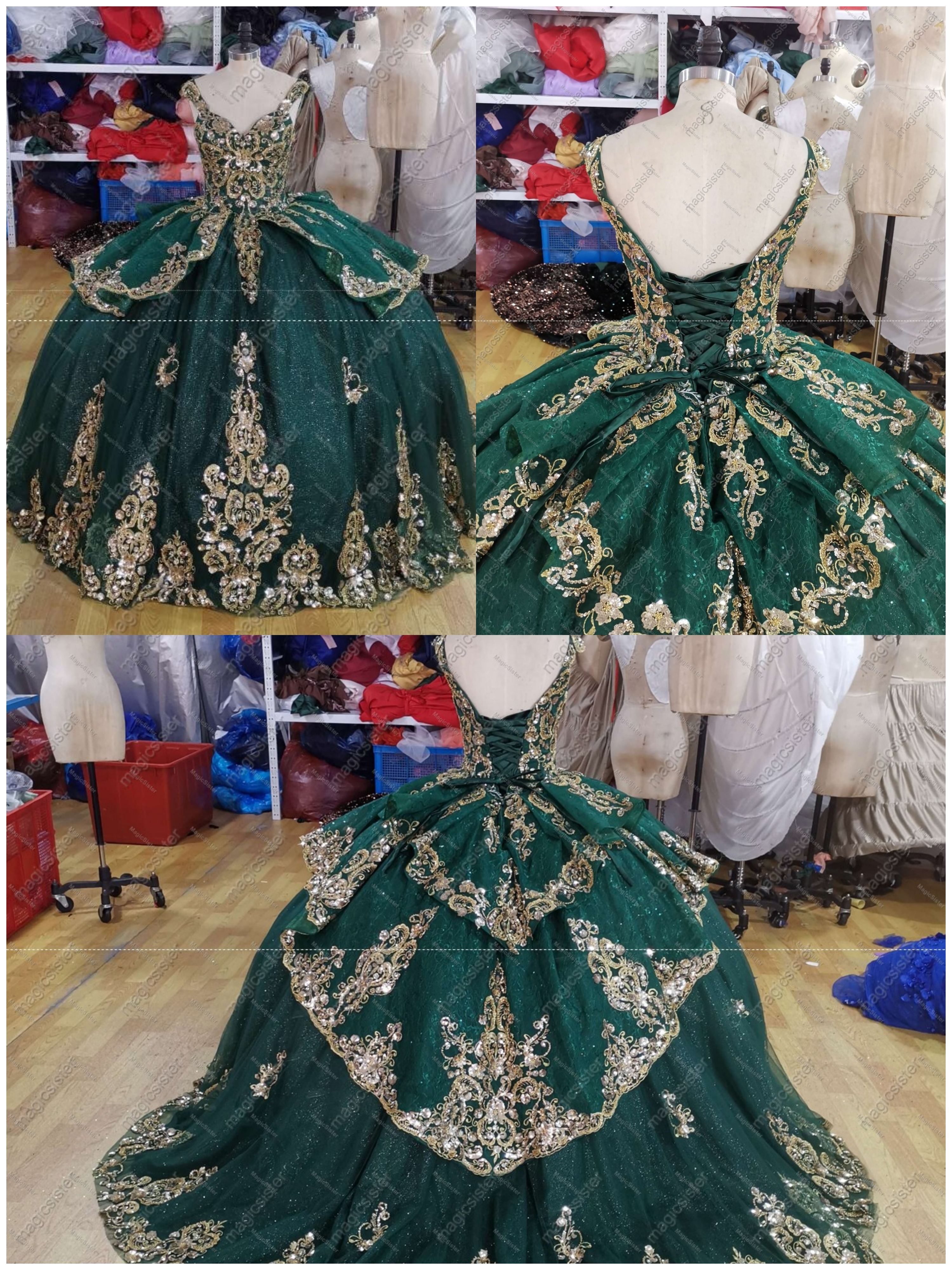 Emerald Green Fashionable Factory Wholesale Sequins Quinceanera Dress