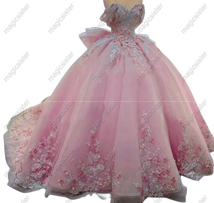 Blush Instock 3D embroidered multi color flower lace Quinceanera Dress