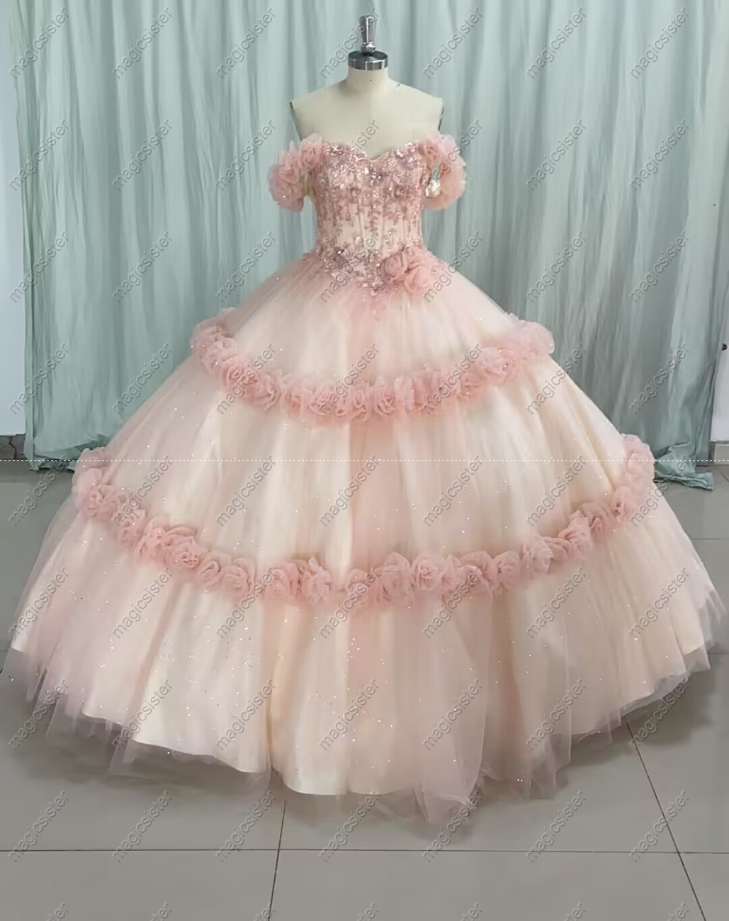 Blush Instock Elegant Ruffle Quinceanera Dress