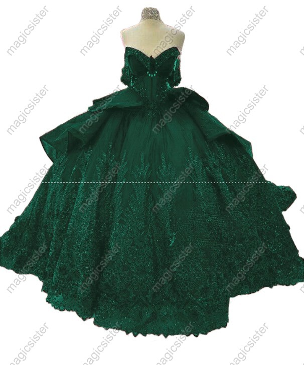 Emerald Green Superhot Factory Wholesale 3D Flowers Sequined Quinceanera Dress