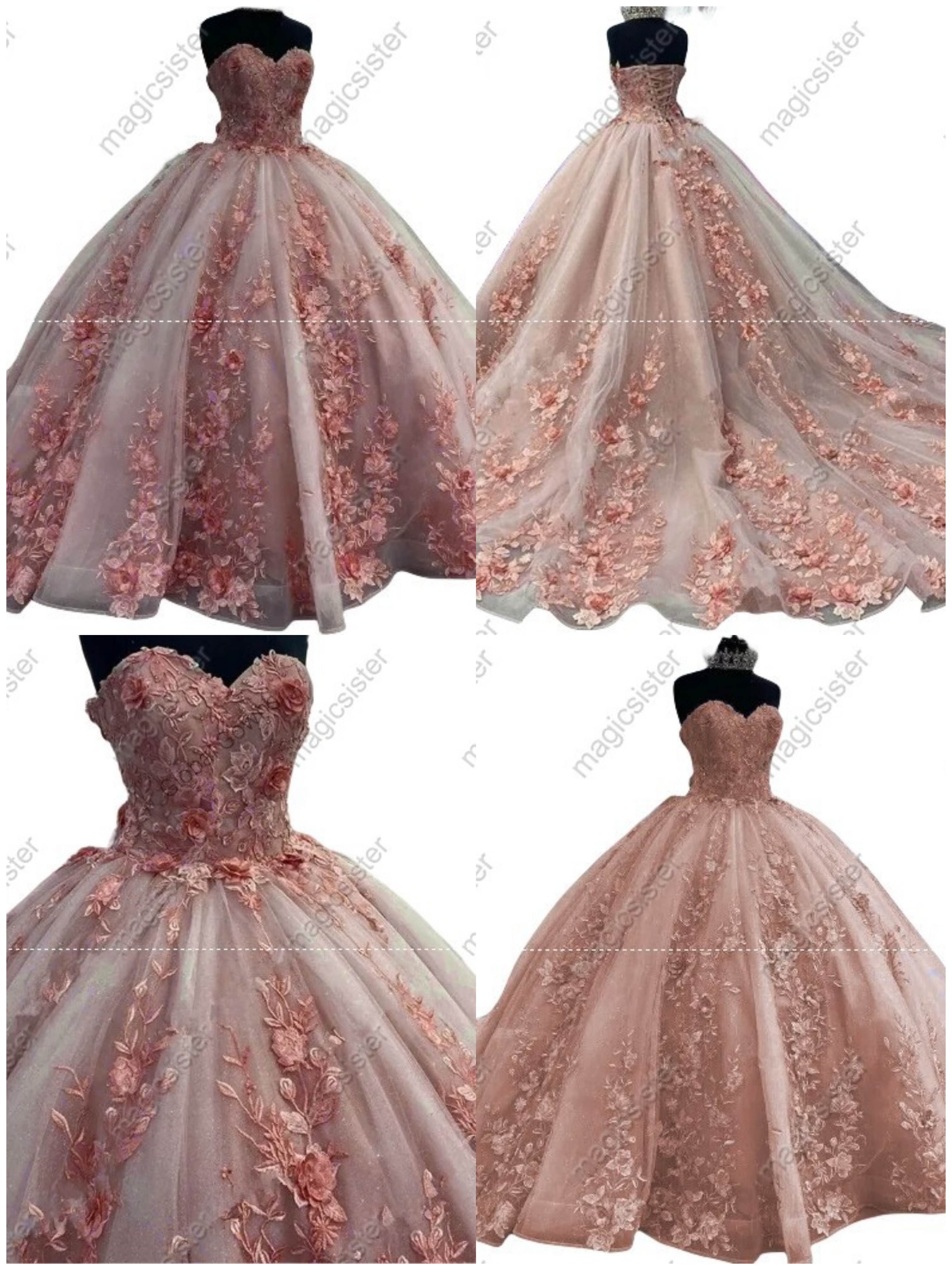 Blush Luxurious Factory Wholesale Floral Appliques Quinceanera Ball Gowns
