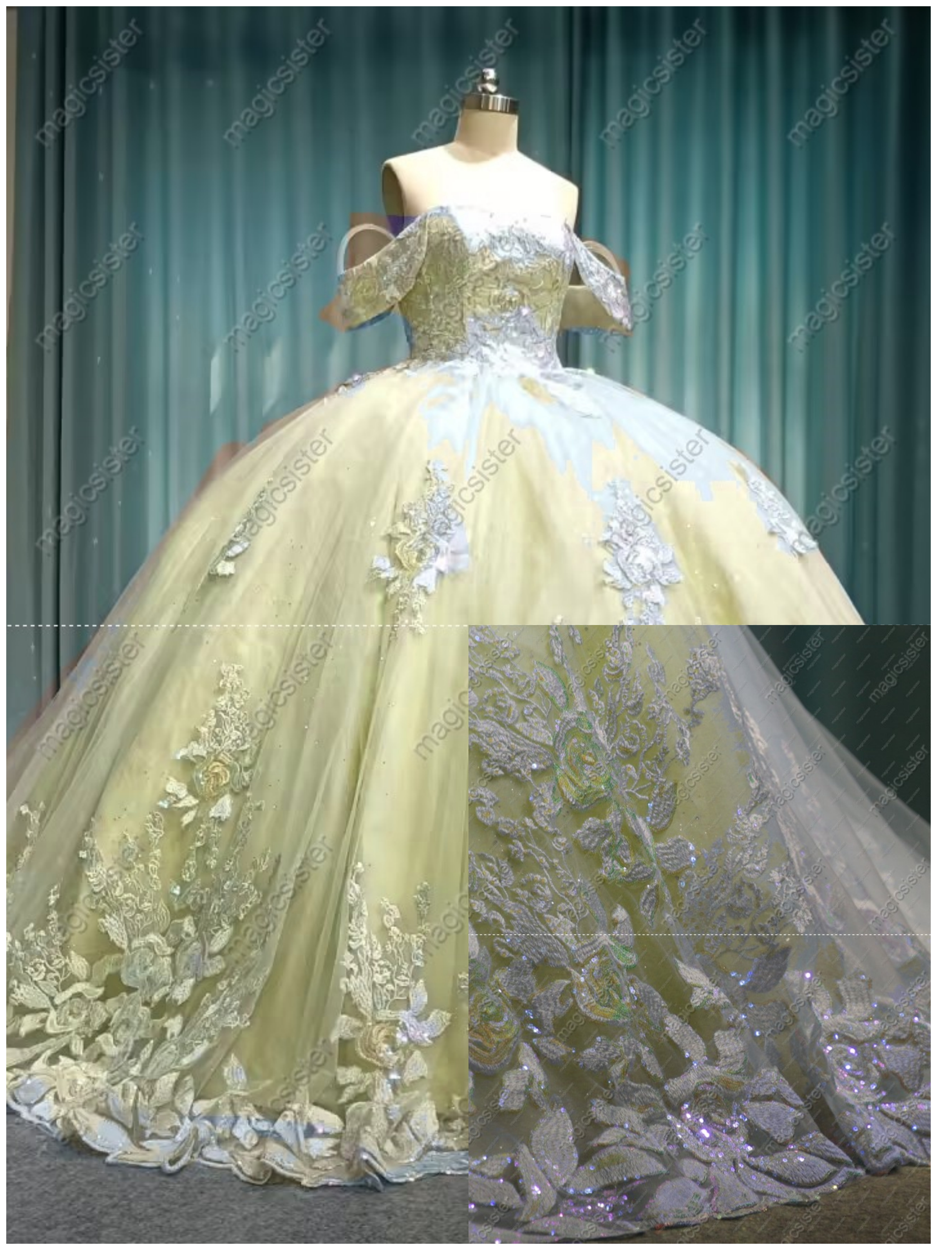 Luxury Factory Wholesale Glitter Floral Appliques Quinceanera Dress