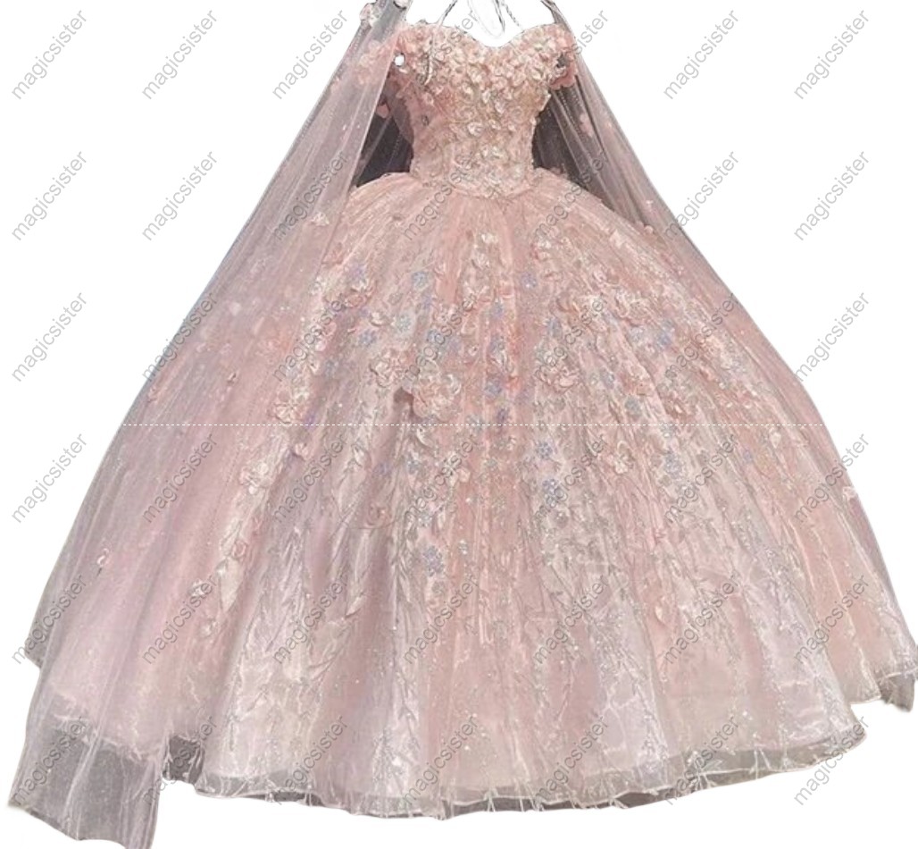 Blush Factory Wholesale Glitter 3D Flower Quinceanera Dress