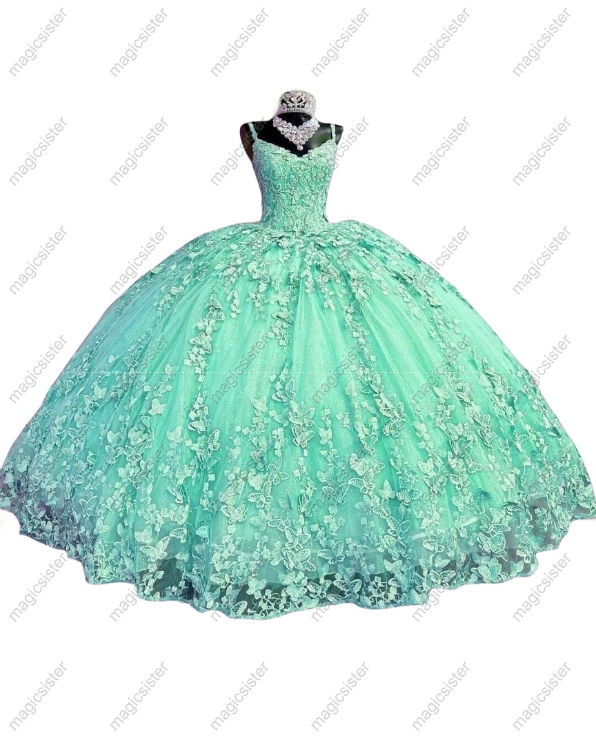 Factory Wholesale Lace Butterfly Quinceanera Dress