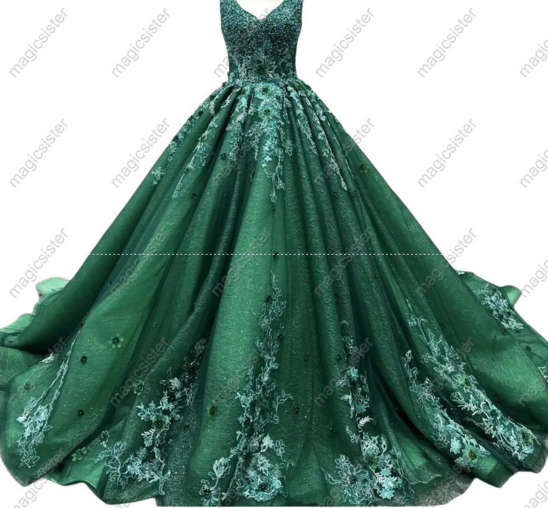 Emerald Green Hotselling Flower Appliuqes Quinceanera Dress