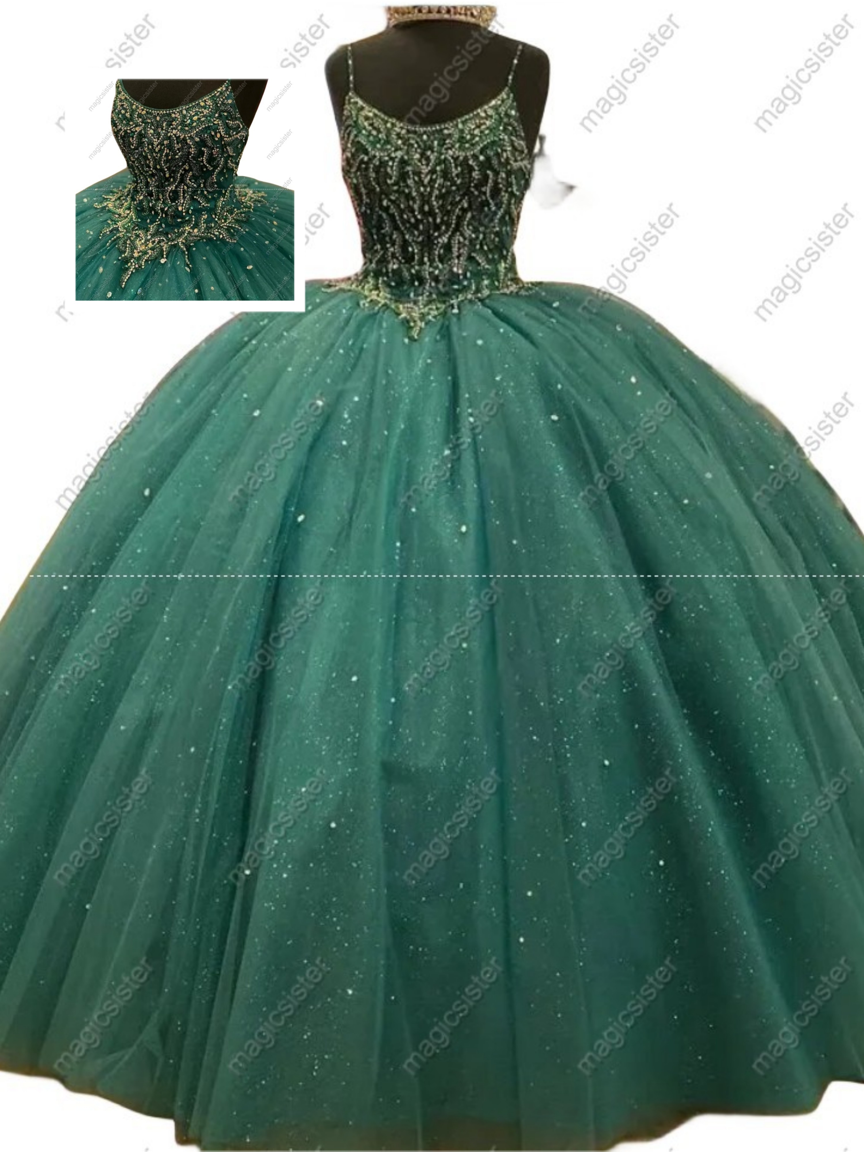 Emerald Green Luxury Glitter Quinceanera Dress