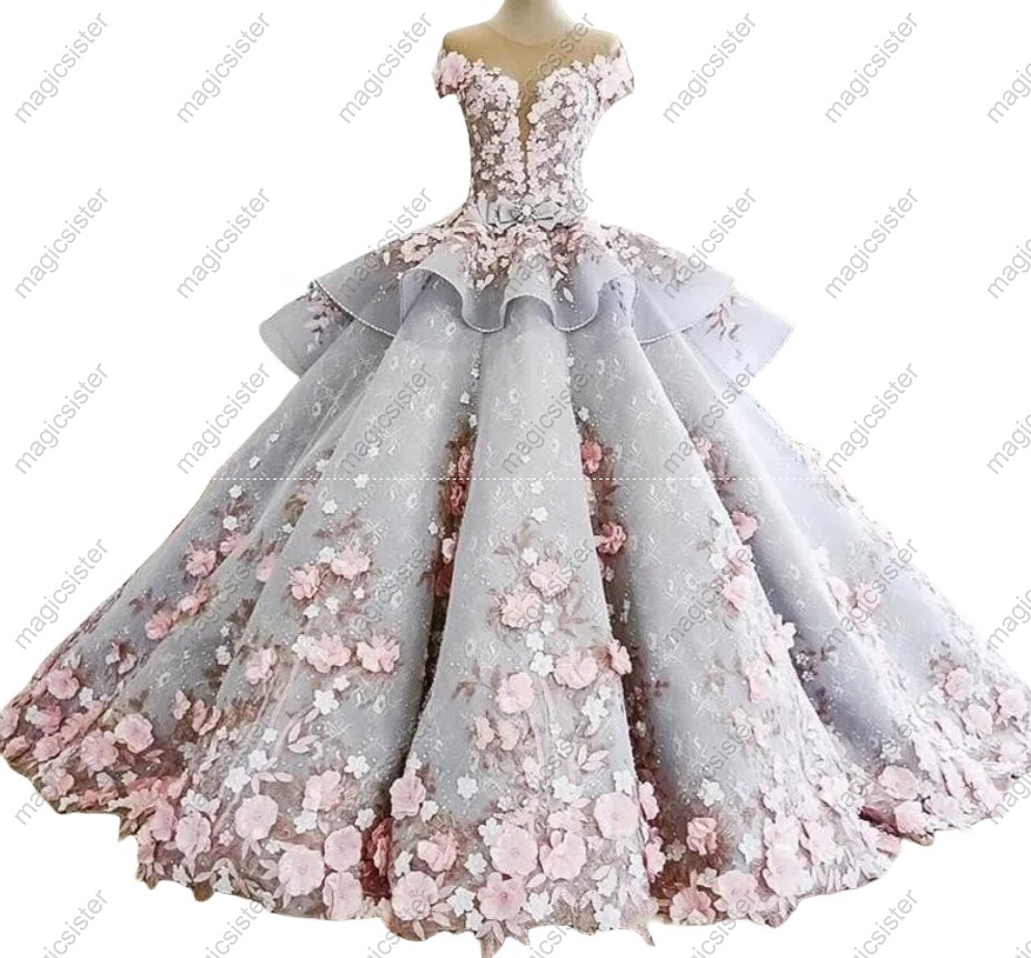 Sweet 3D Floral Appliques Pearl Quinceanera Dress