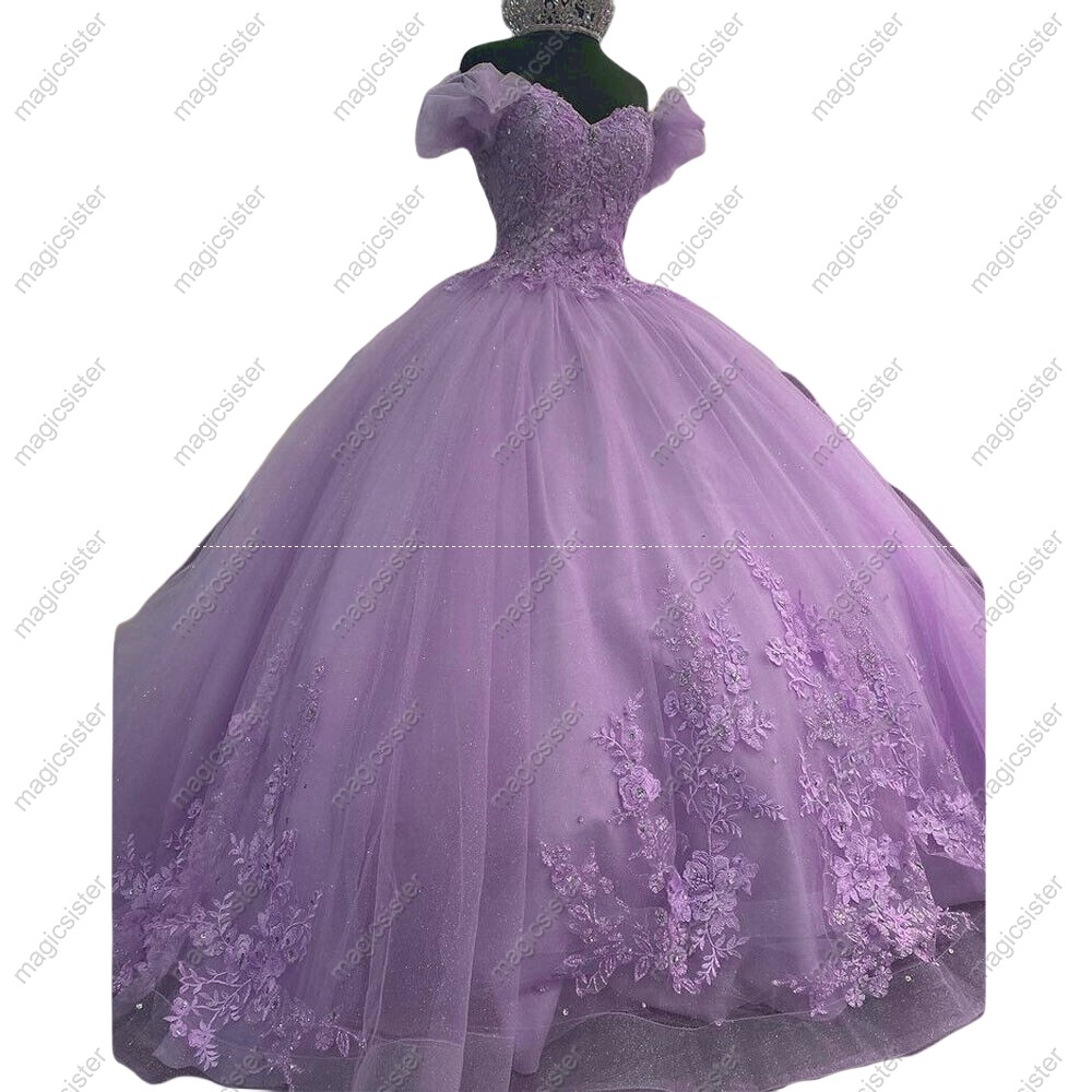 Sparkly Floral Appliques Princess Factory Wholesale Quinceanera Dress