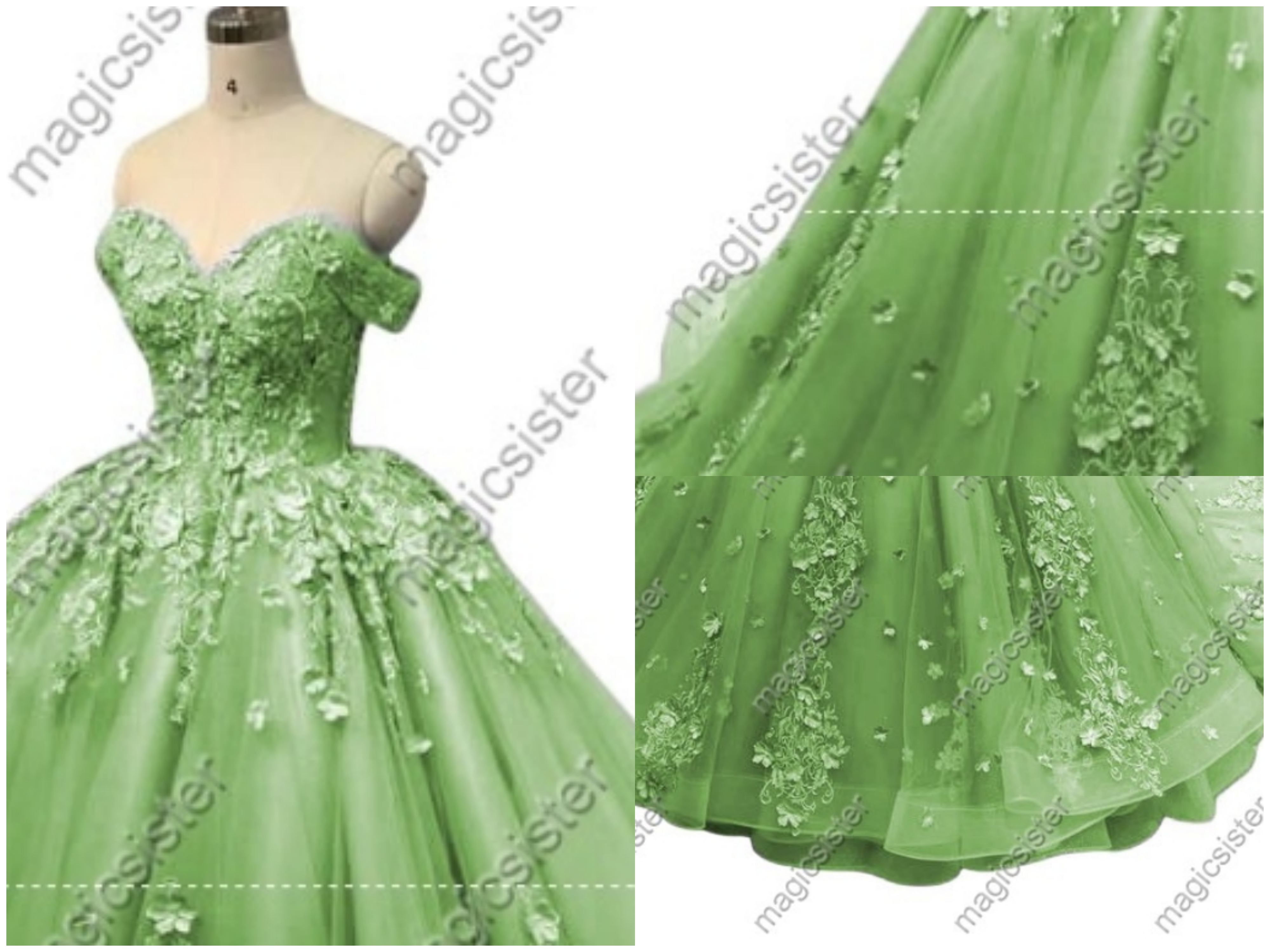 Off Shoulder Prom Gown 3D Floral Appliques Quinceanera Dress