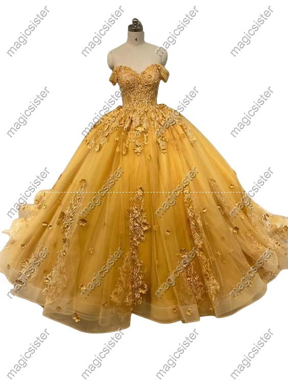 Off Shoulder Prom Gown 3D Floral Appliques Quinceanera Dress