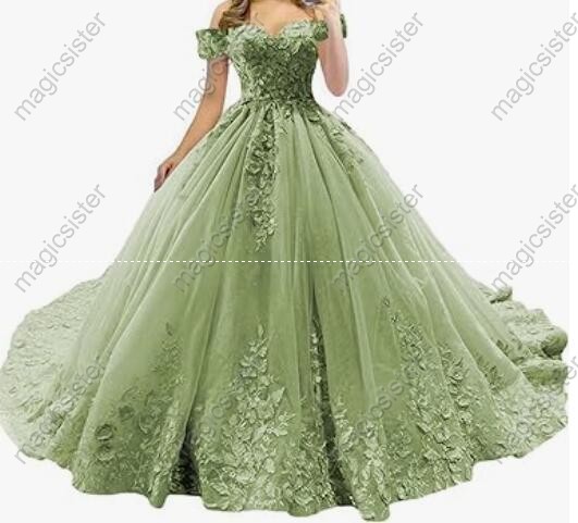 Sage Beautiful luxury Hot Sale 3D Flower Lace Quinceanera Dress
