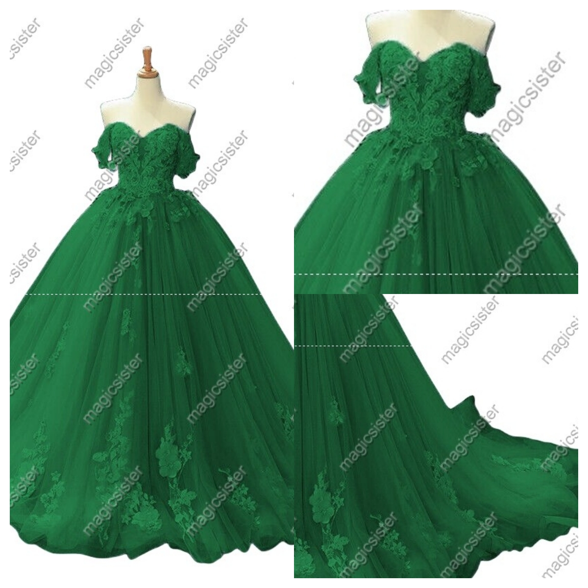 Emerald Green Factory Wholesale Off Shoulder Appliques Ball Gown Quinceanera Qress
