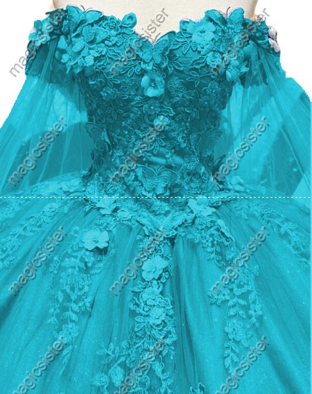 Factory wholesale applique shawl sleeve quinceanera dress