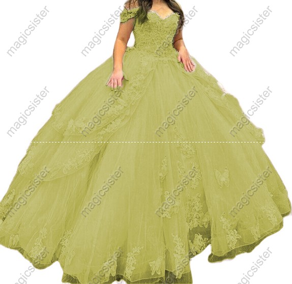 Off The Shoulder Ruffles Quinceanera Dresses Ball Gown Appliques Lace Sweet