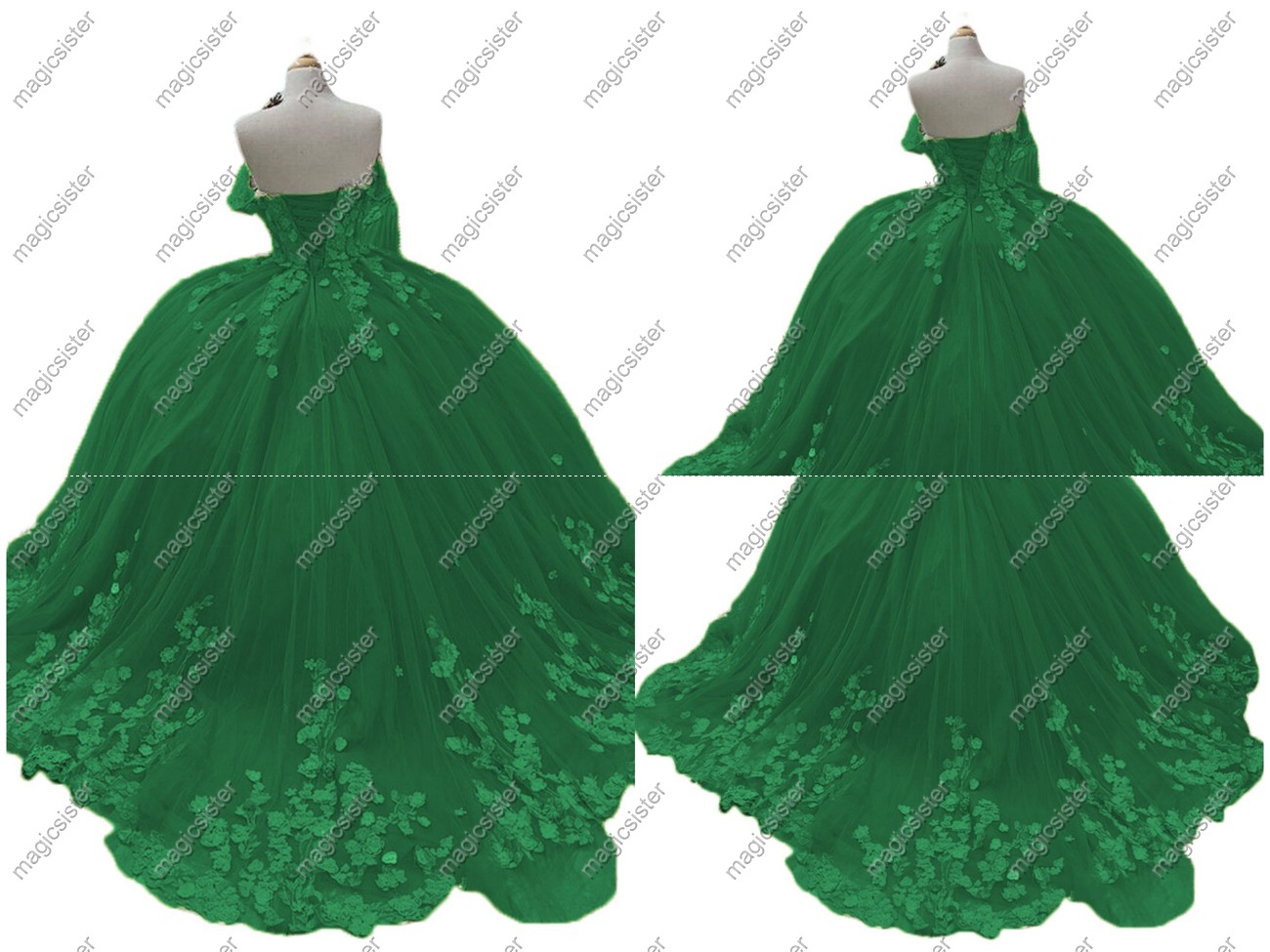 Emerald Green Factory wholesale 3D flower backless quinceanera dress