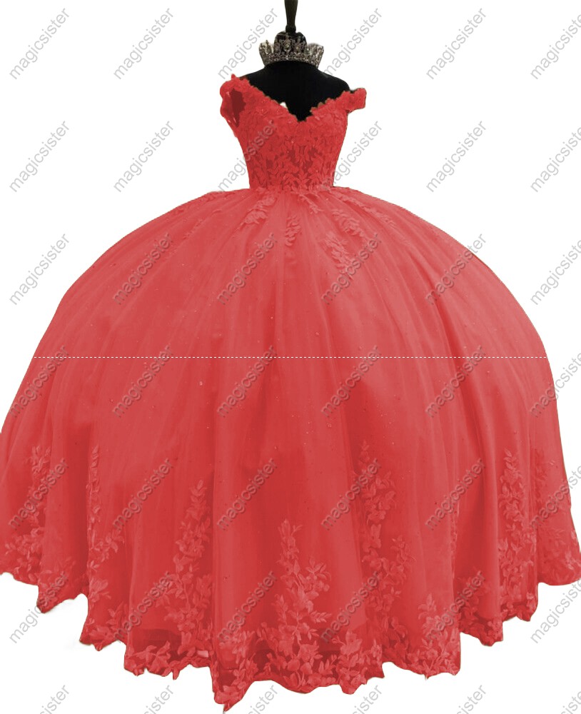 Off Shoulder Ball Gown Quinceanera Dresses With Flowers Prom Gowns Tulle Lace Corset For Sweet