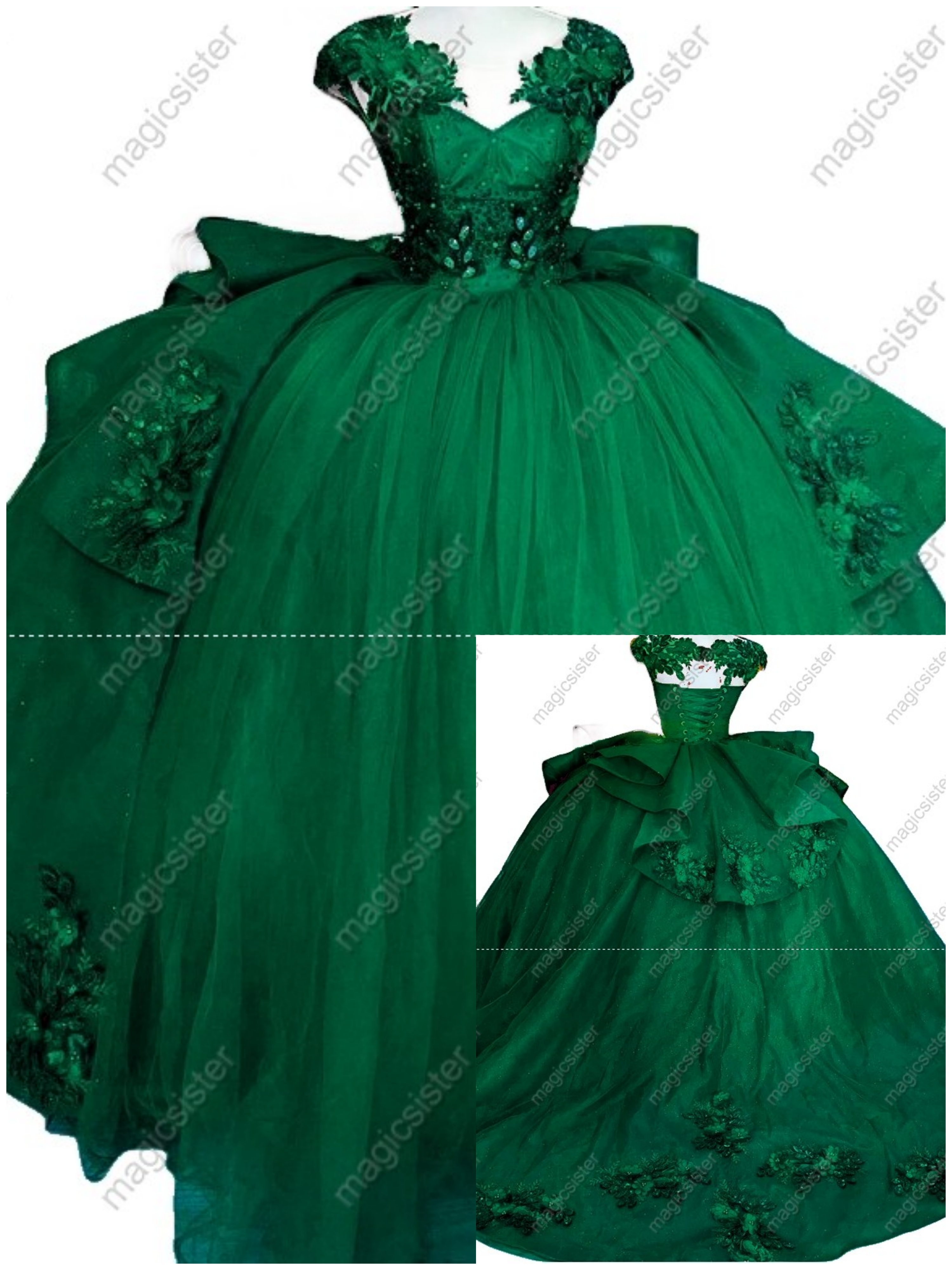 Emerald Green Factory Wholesale Customized 3D Floral Quinceanera Dress
