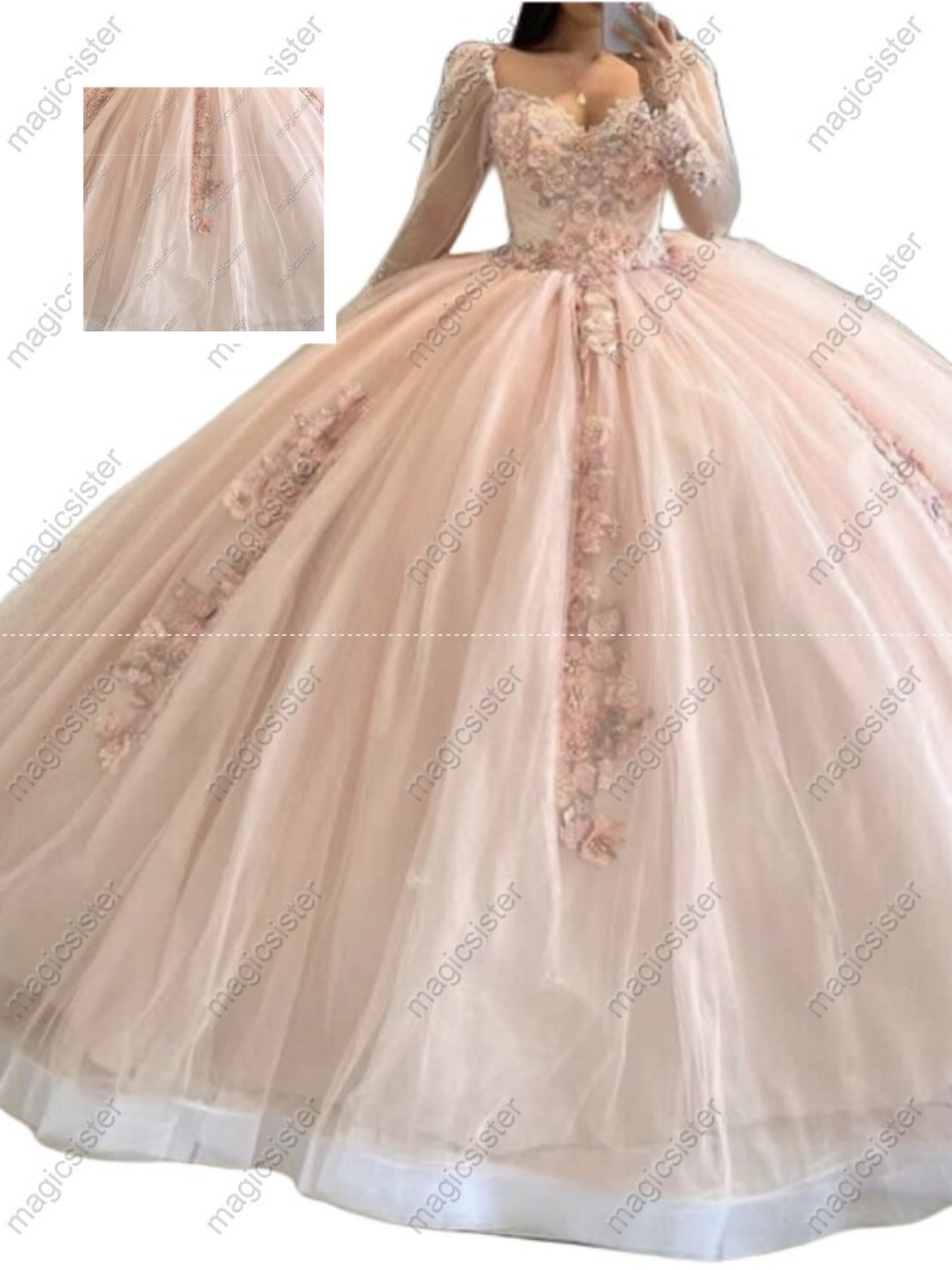 Factory Wholesale Glitter Floral Appliques Quinceanera Dress