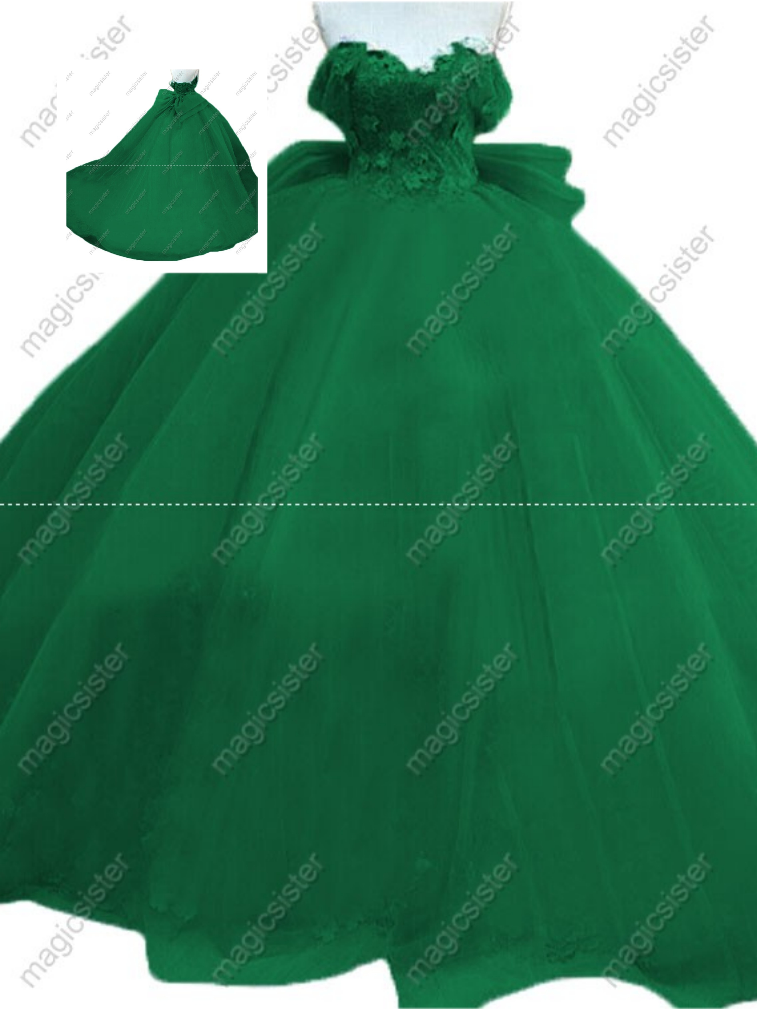 Emerald Green Instock 3D embroidered multi color flower lace Quinceanera Dress