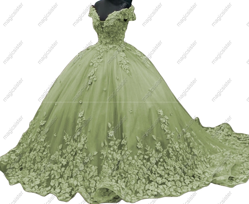 Sage Hot Sale 3D Flower Lace Quinceanera Dress