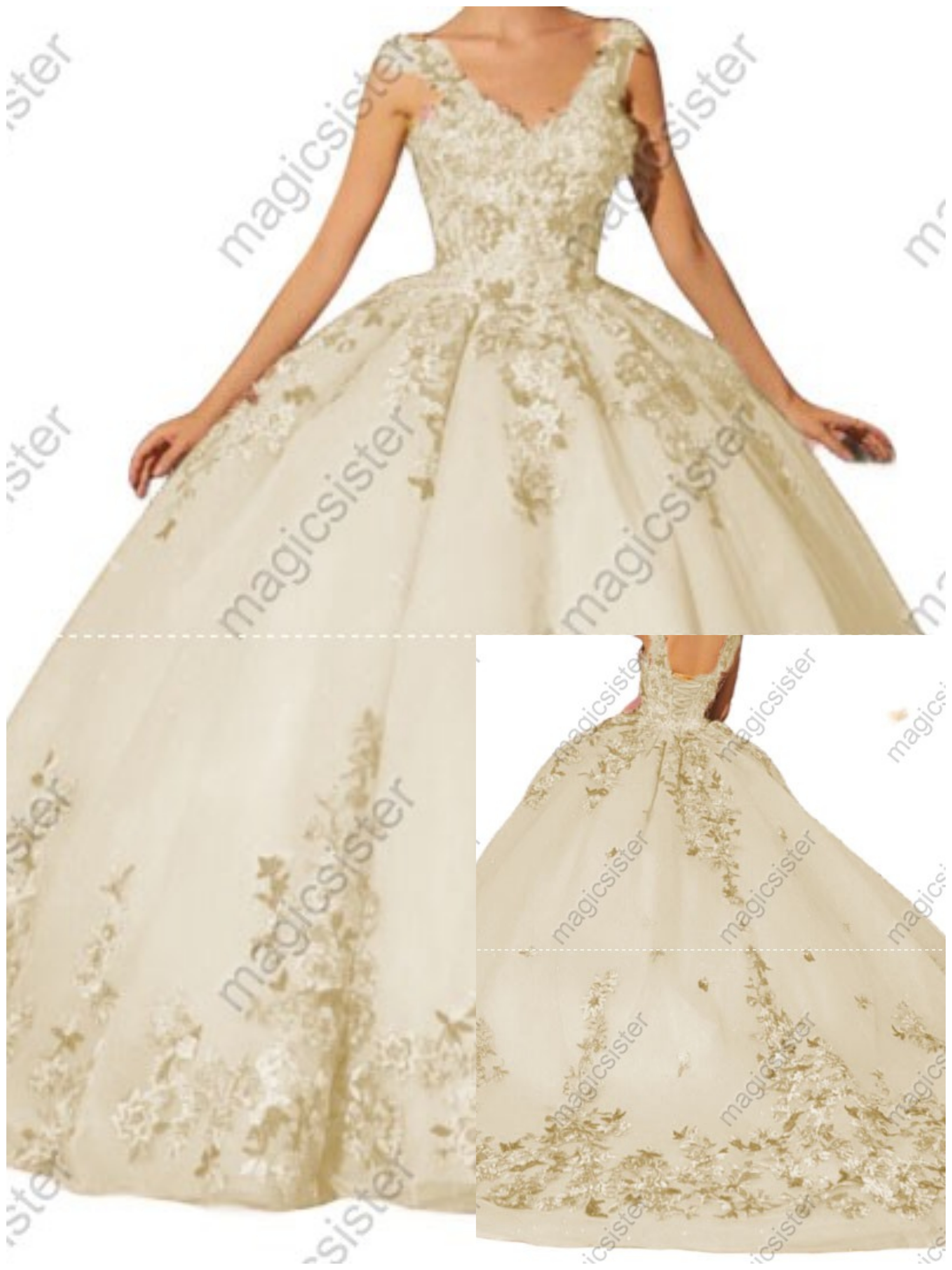 Instock Factory Multicolor Embroidered Floral Quinceanera Dress