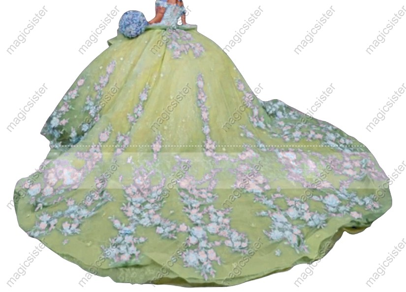 Sage Beautiful Factory Wholesale 3D Flower Quinceanera Dress