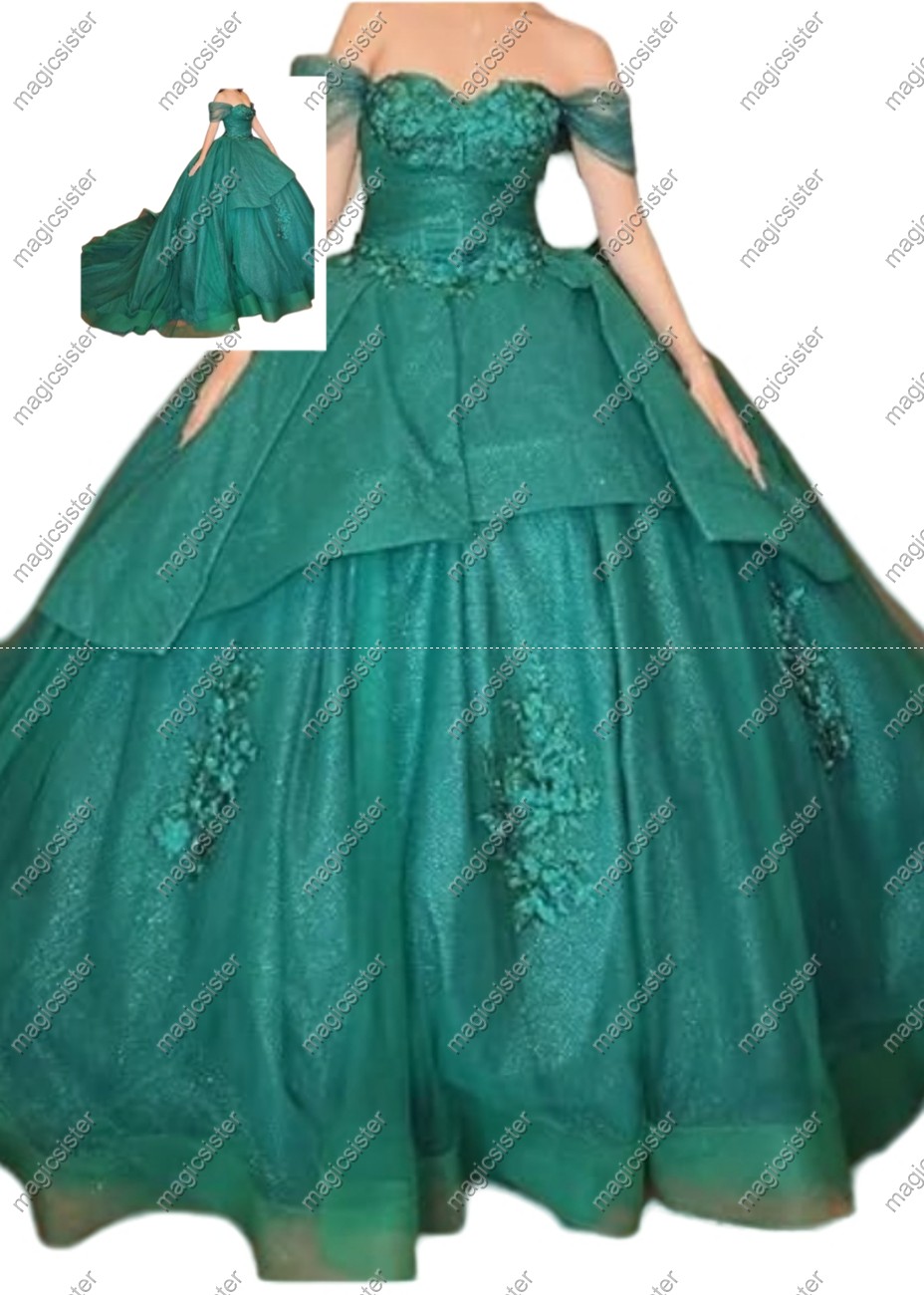 Factory wholesale Instock Glitter 3D Floral Appliques Quinceanera Dress