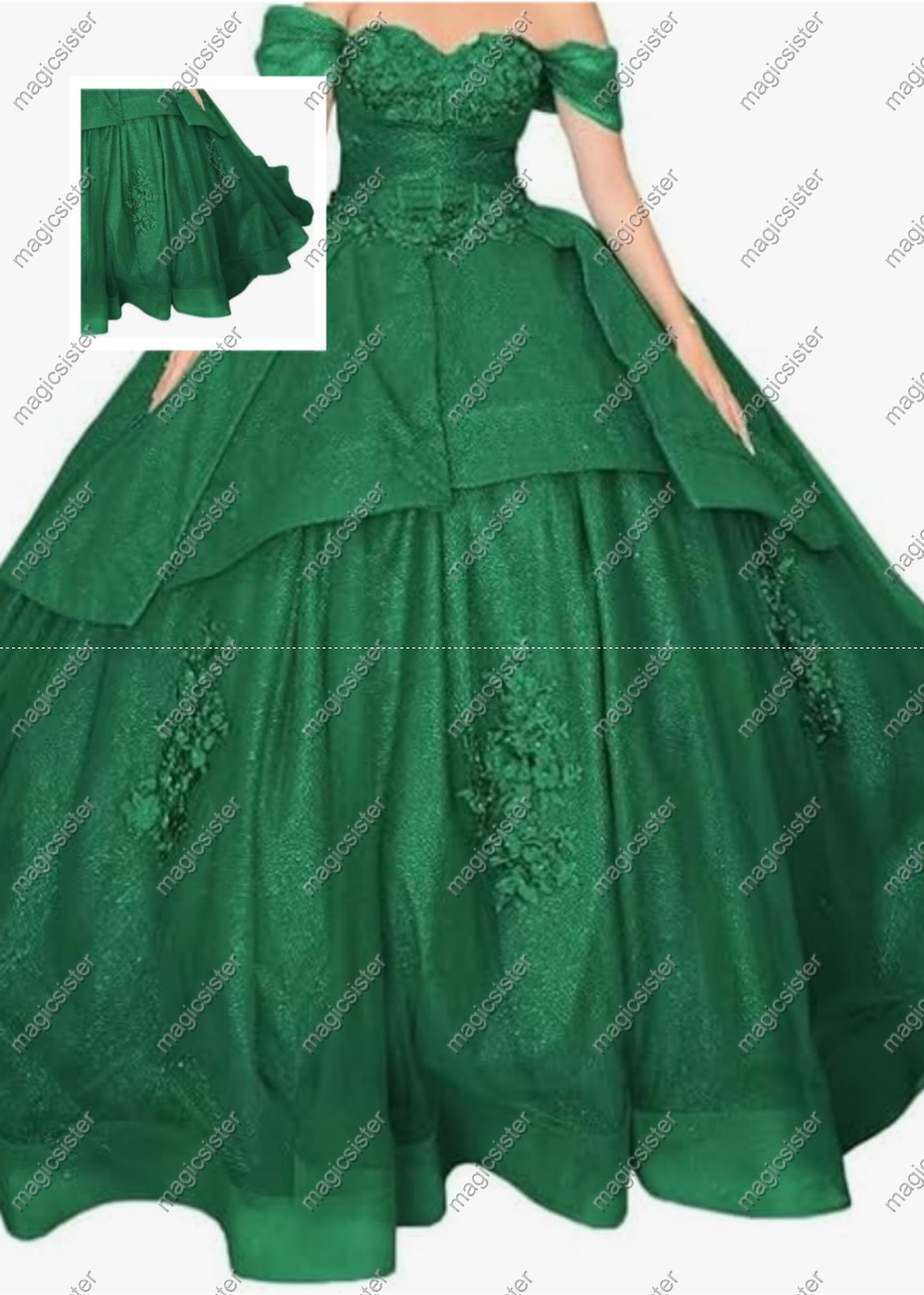 Sage Factory wholesale Instock Glitter 3D Floral Appliques Quinceanera Dress