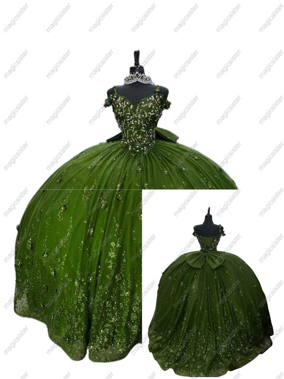 Emerald Green Luxury Factory Wholesale Glitter 3D Flower Quinceanera Dress