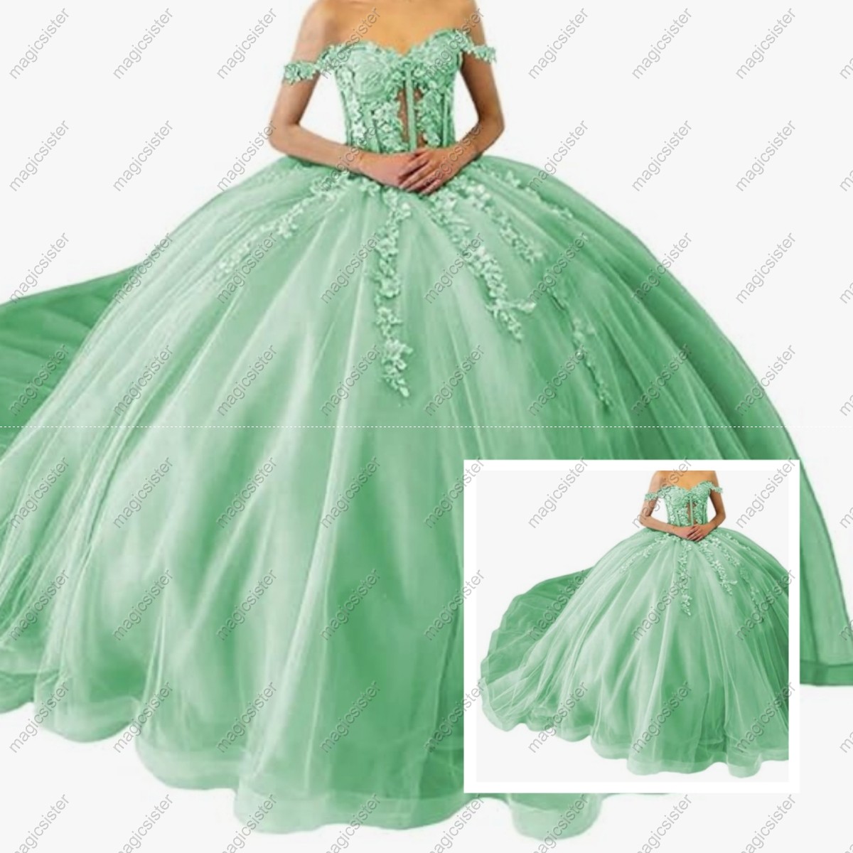 Sage Princess Quinceanera Dresses Beaded Prom Ball Gowns