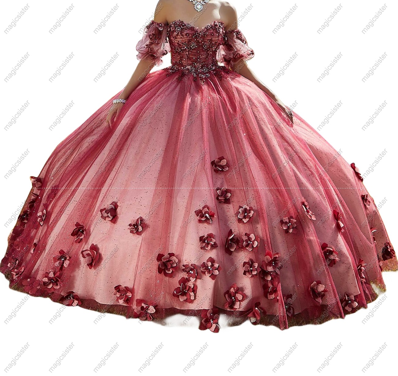 Factory Wholesale Elegant 3D Flower Quinceanera Dress