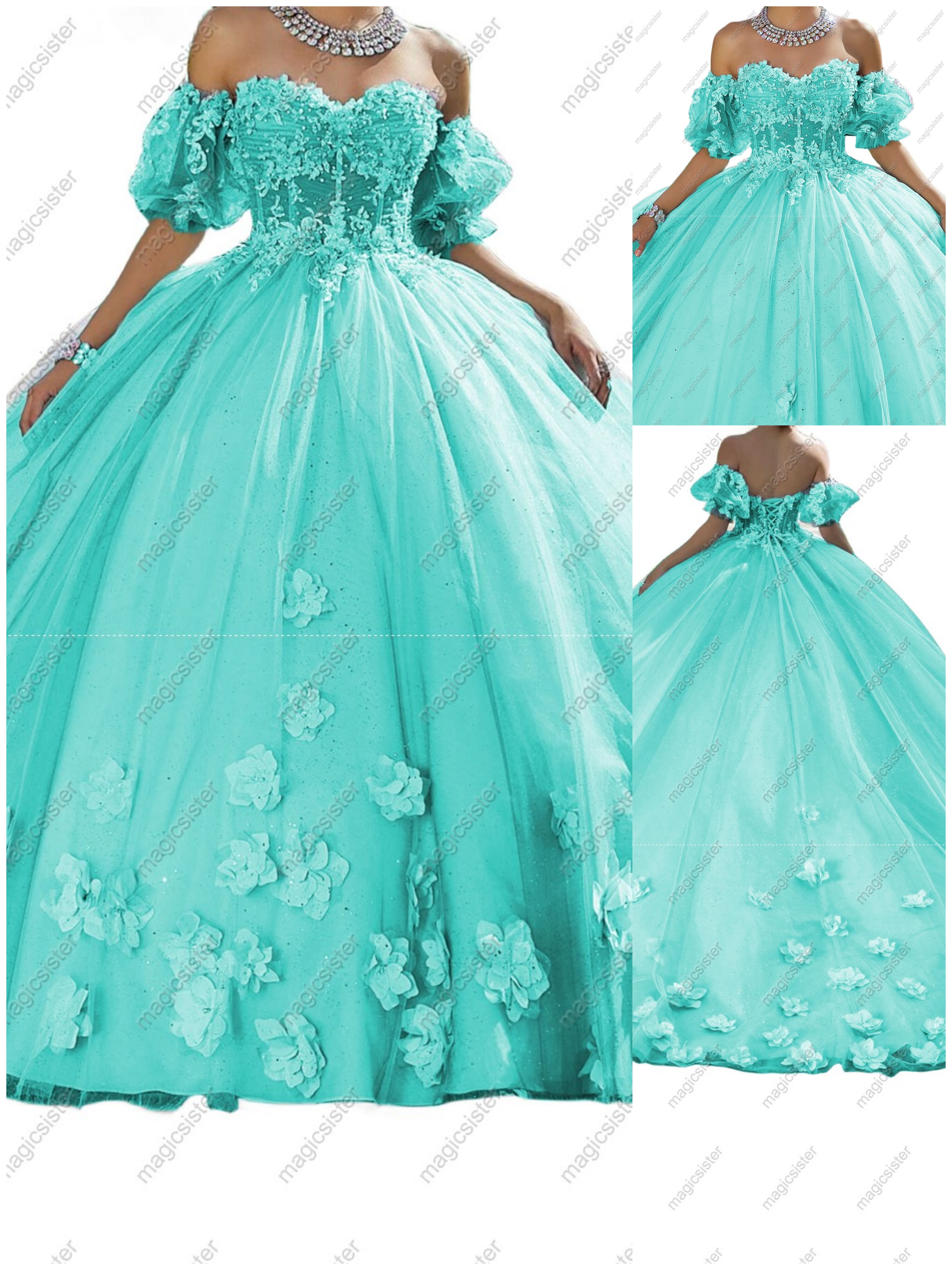 Factory Wholesale Elegant 3D Flower Quinceanera Dress