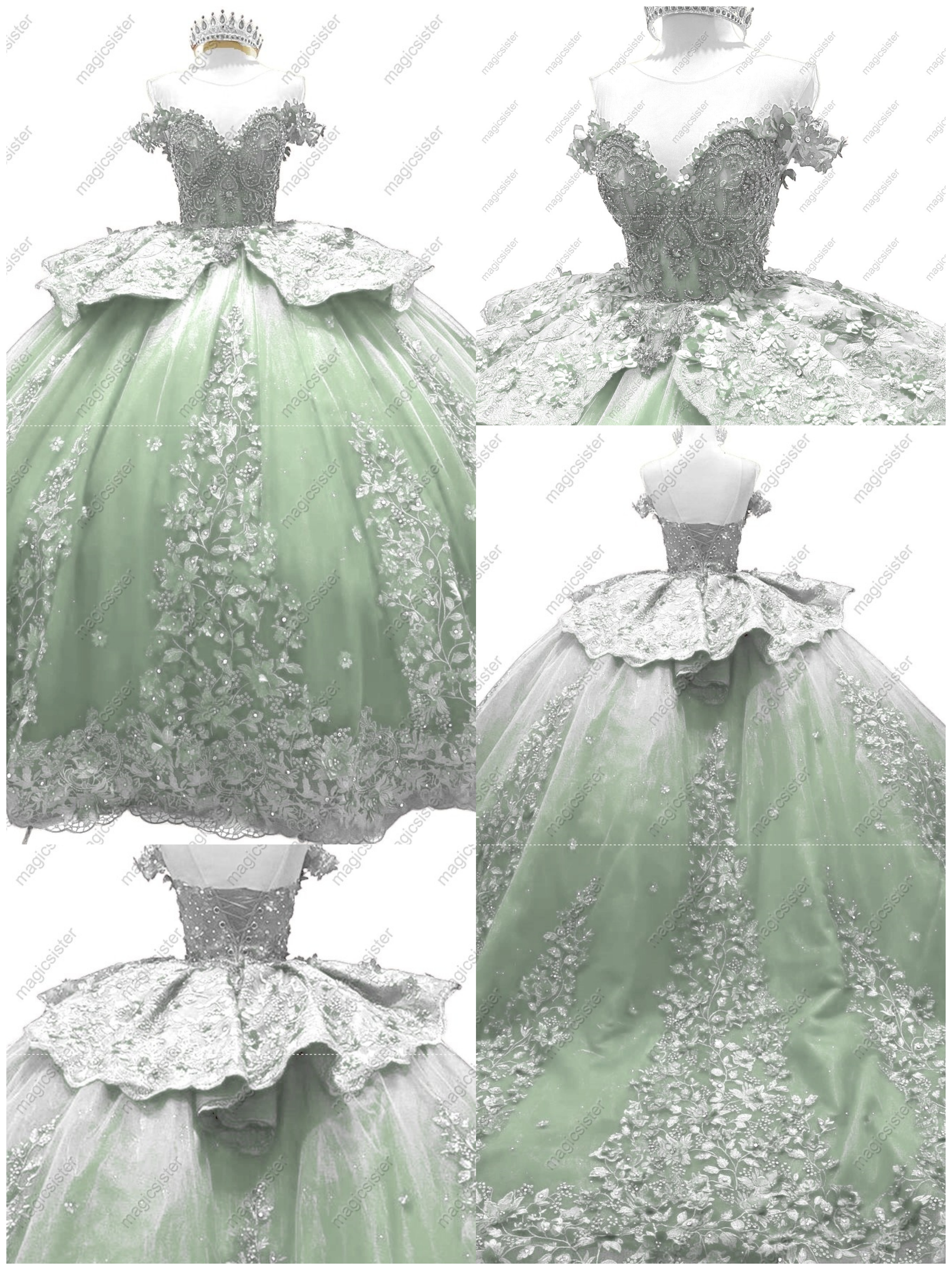 Sage Factory Wholesale 3D Pearls Embroidered Floral Quinceanera Dress