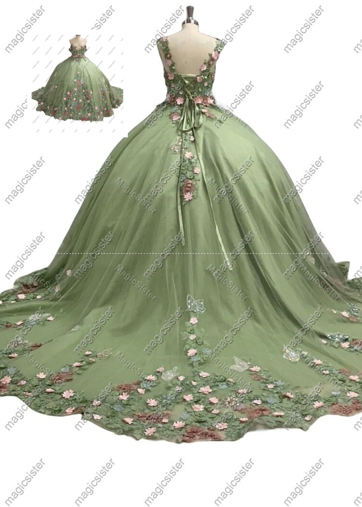 Factory Wholesale Top Selling Sage 3d floral Quinceanera Dress