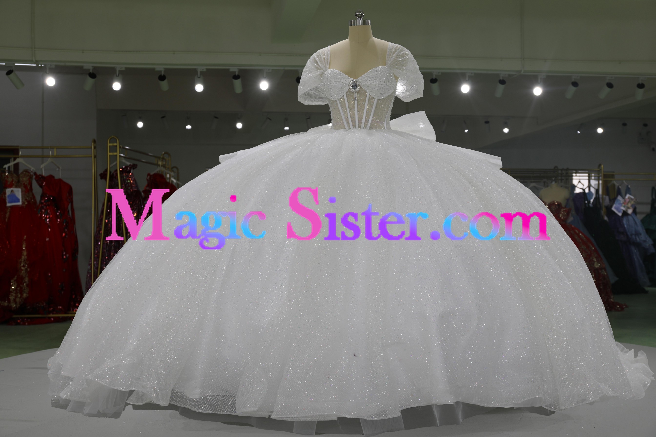 Iridescent Thick Glitter Tulle Quinceanera Dress