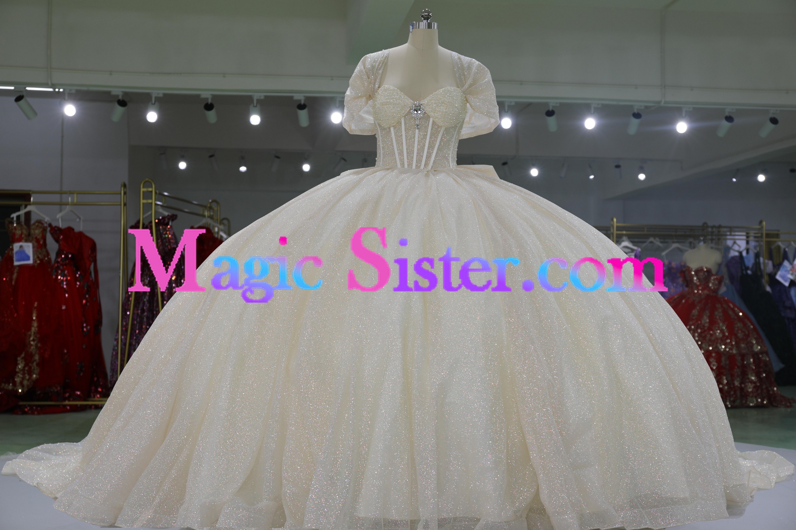 Iridescent Thick Glitter Tulle Quinceanera Dress