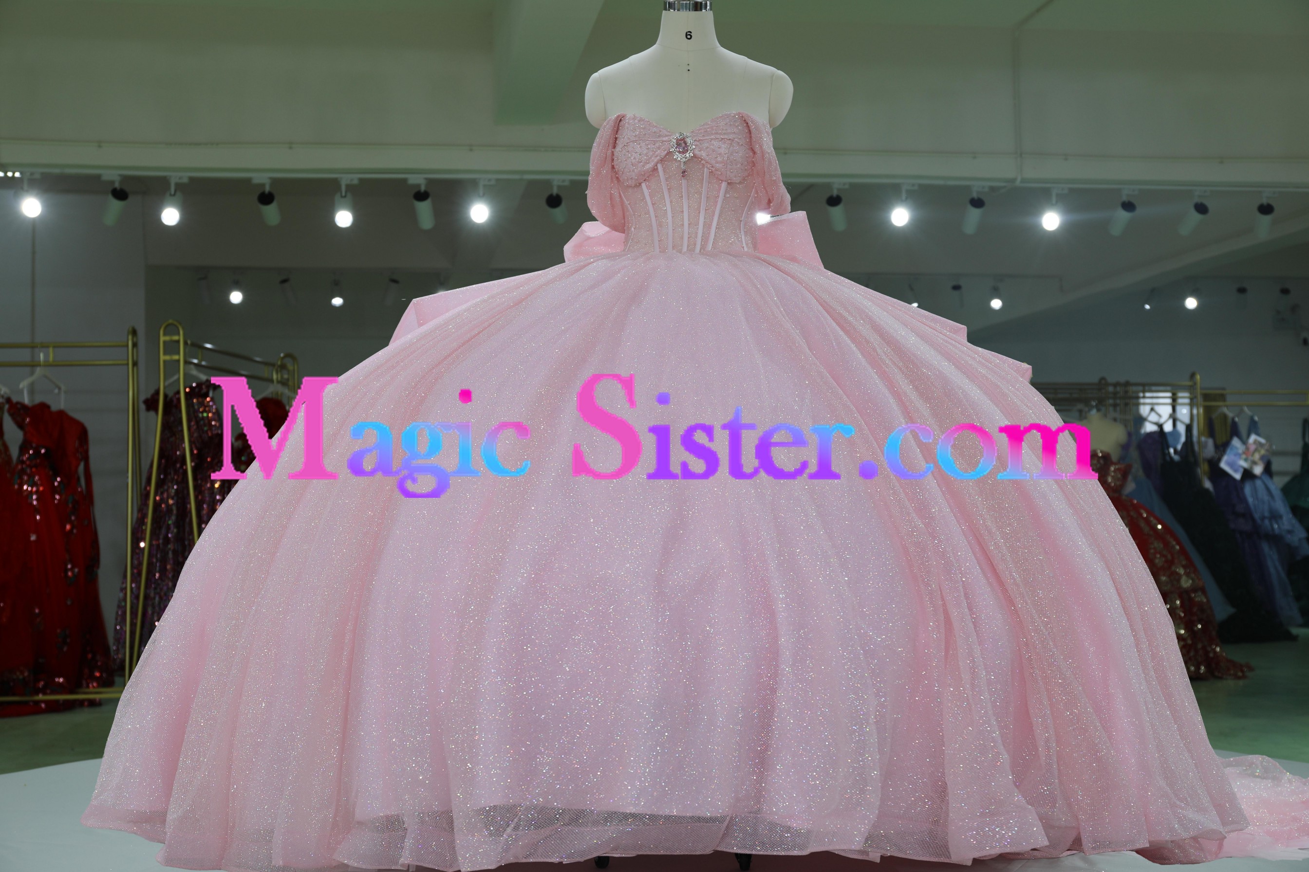 Iridescent Thick Glitter Tulle Quinceanera Dress